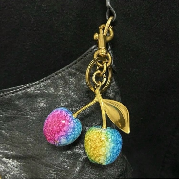 Gold Cherry Multicolor Bag Purse Charm Keychain - Picture 7 of 7